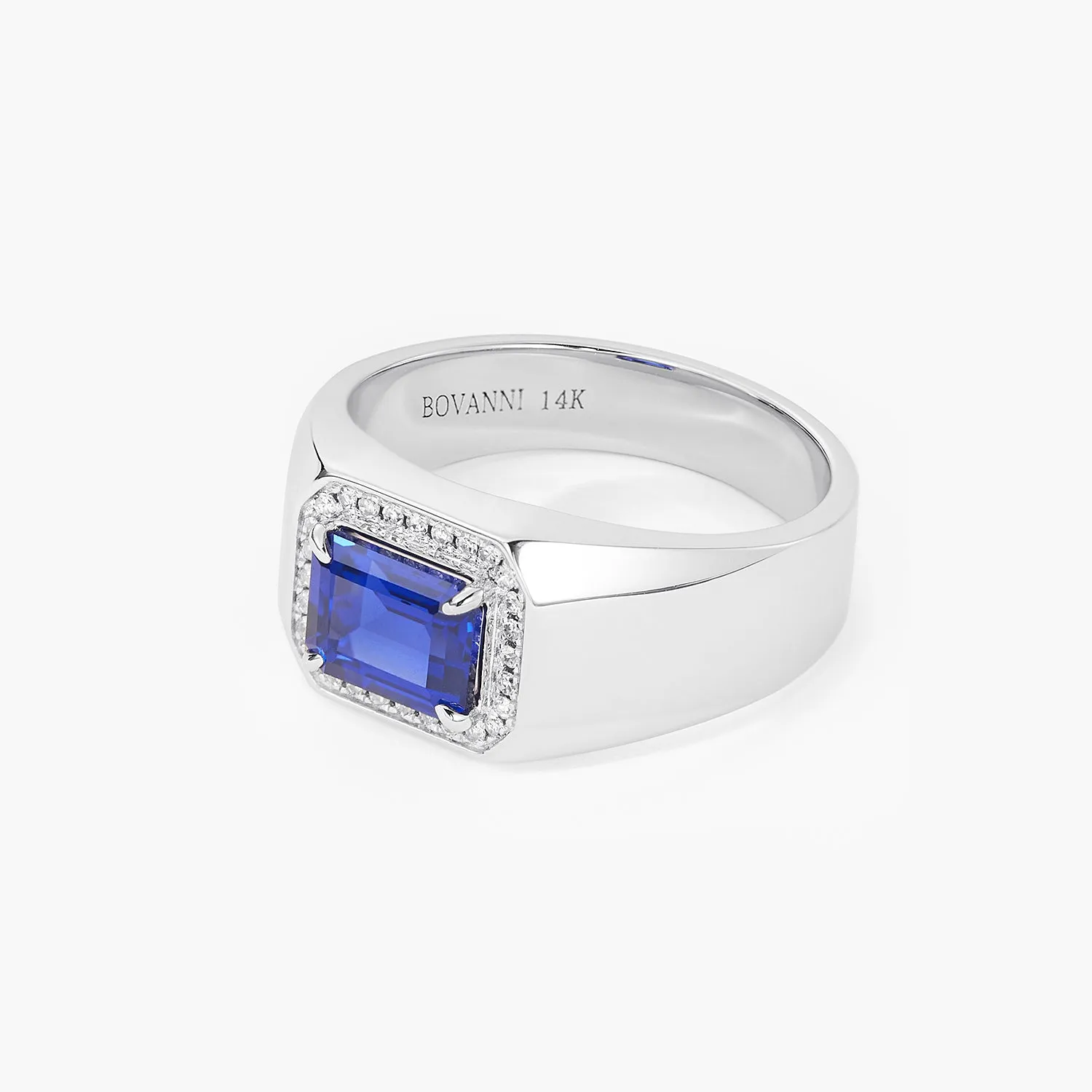 Emerald Blue Sapphire & Diamond Engagement Man's Halo Ring 14k Yellow Gold