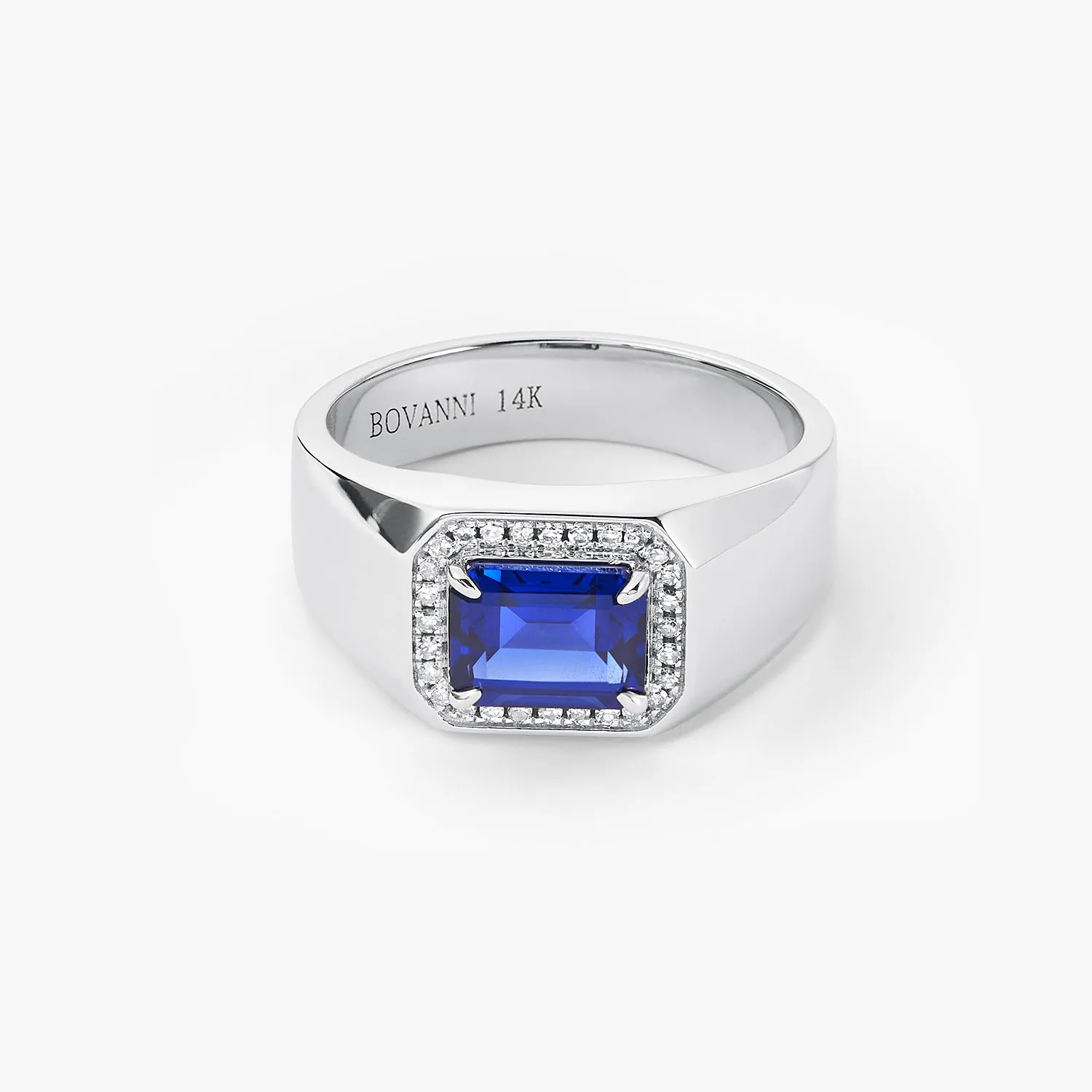 Emerald Blue Sapphire & Diamond Engagement Man's Halo Ring 14k Yellow Gold