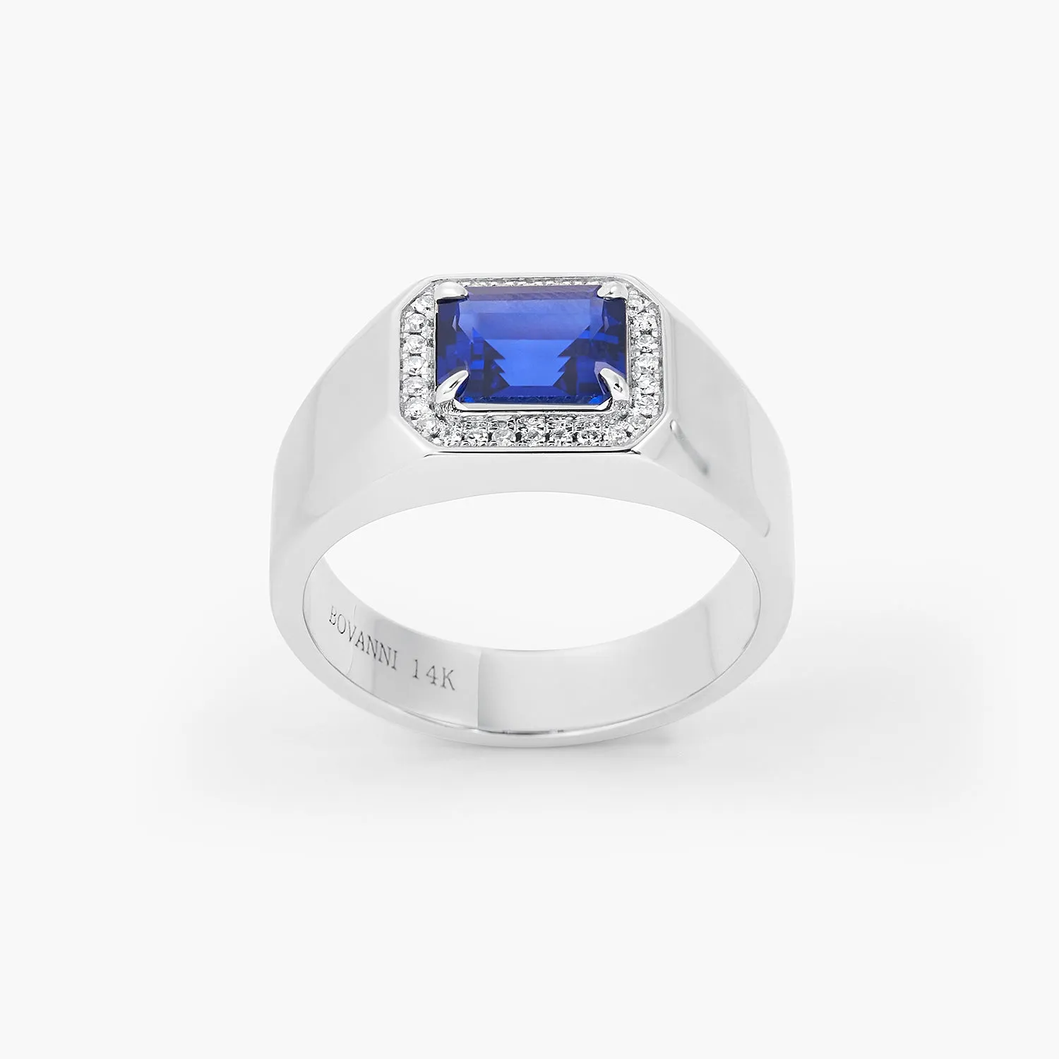 Emerald Blue Sapphire & Diamond Engagement Man's Halo Ring 14k Yellow Gold