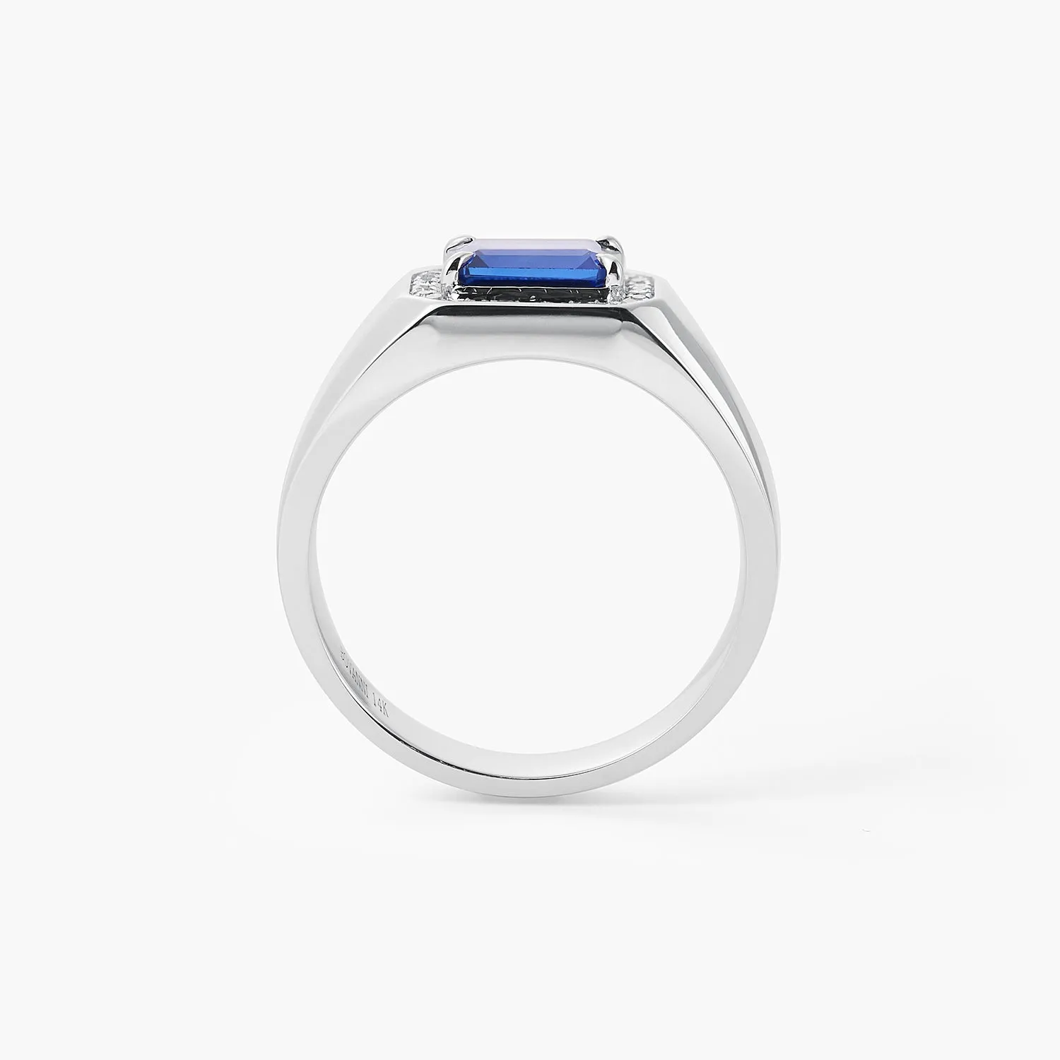 Emerald Blue Sapphire & Diamond Engagement Man's Halo Ring 14k Yellow Gold