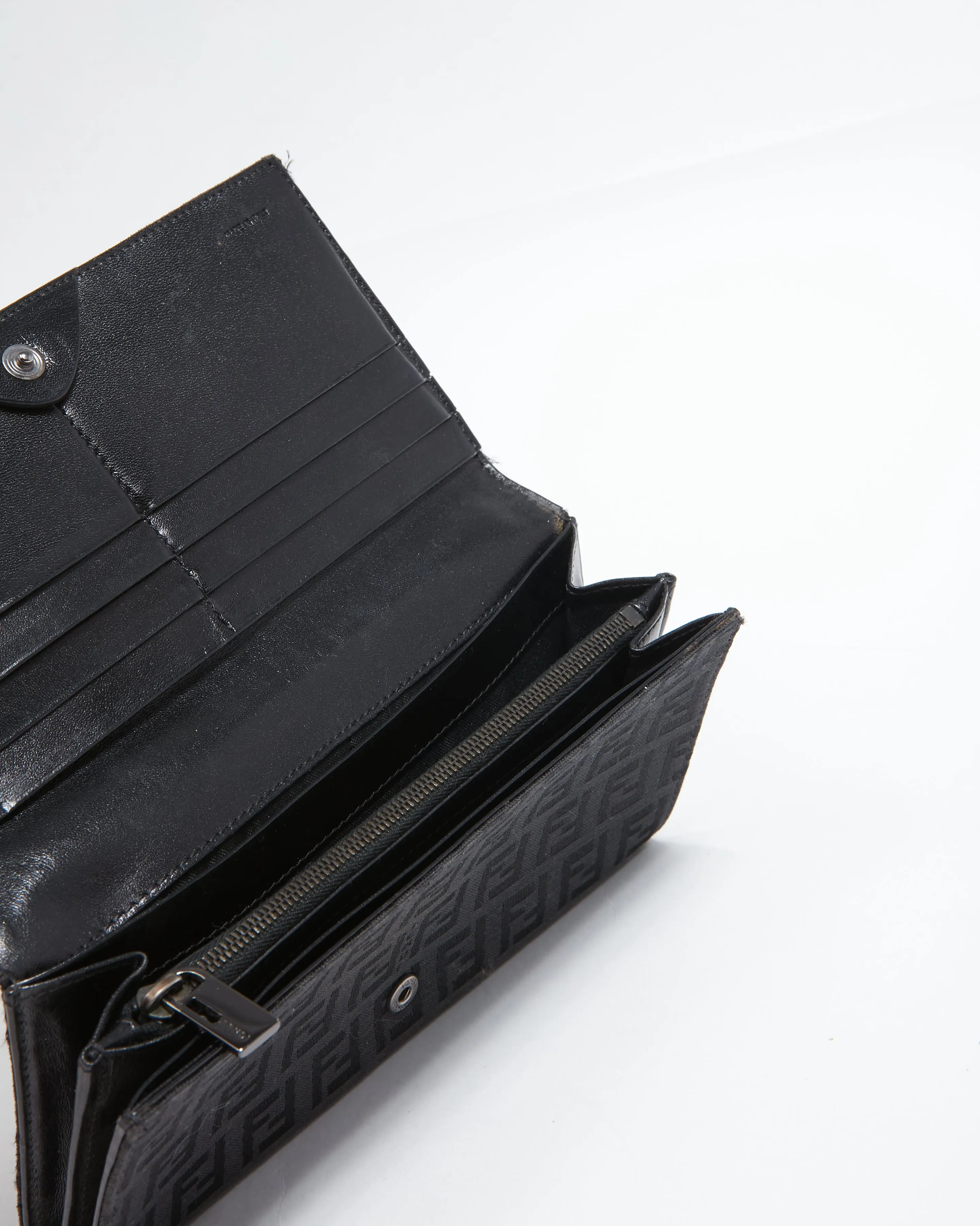 Fendi Black Zucchino Canvas Continental Flap Wallet