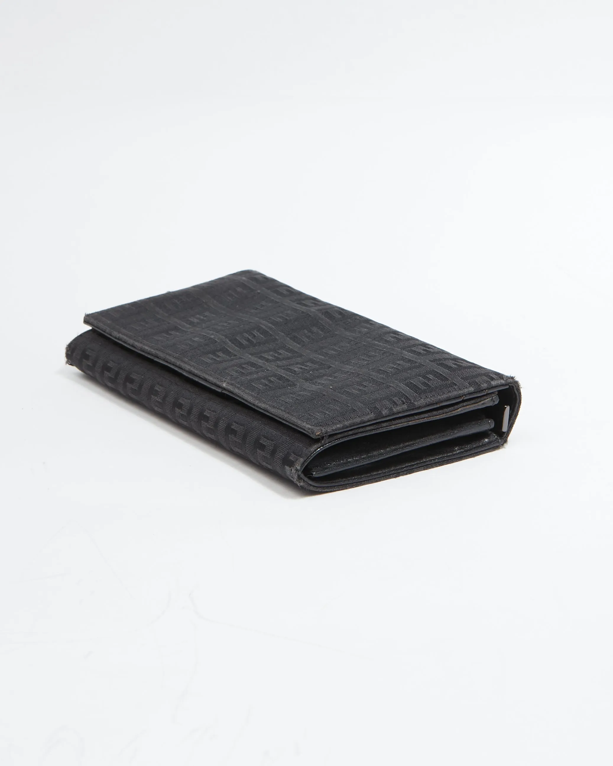 Fendi Black Zucchino Canvas Continental Flap Wallet