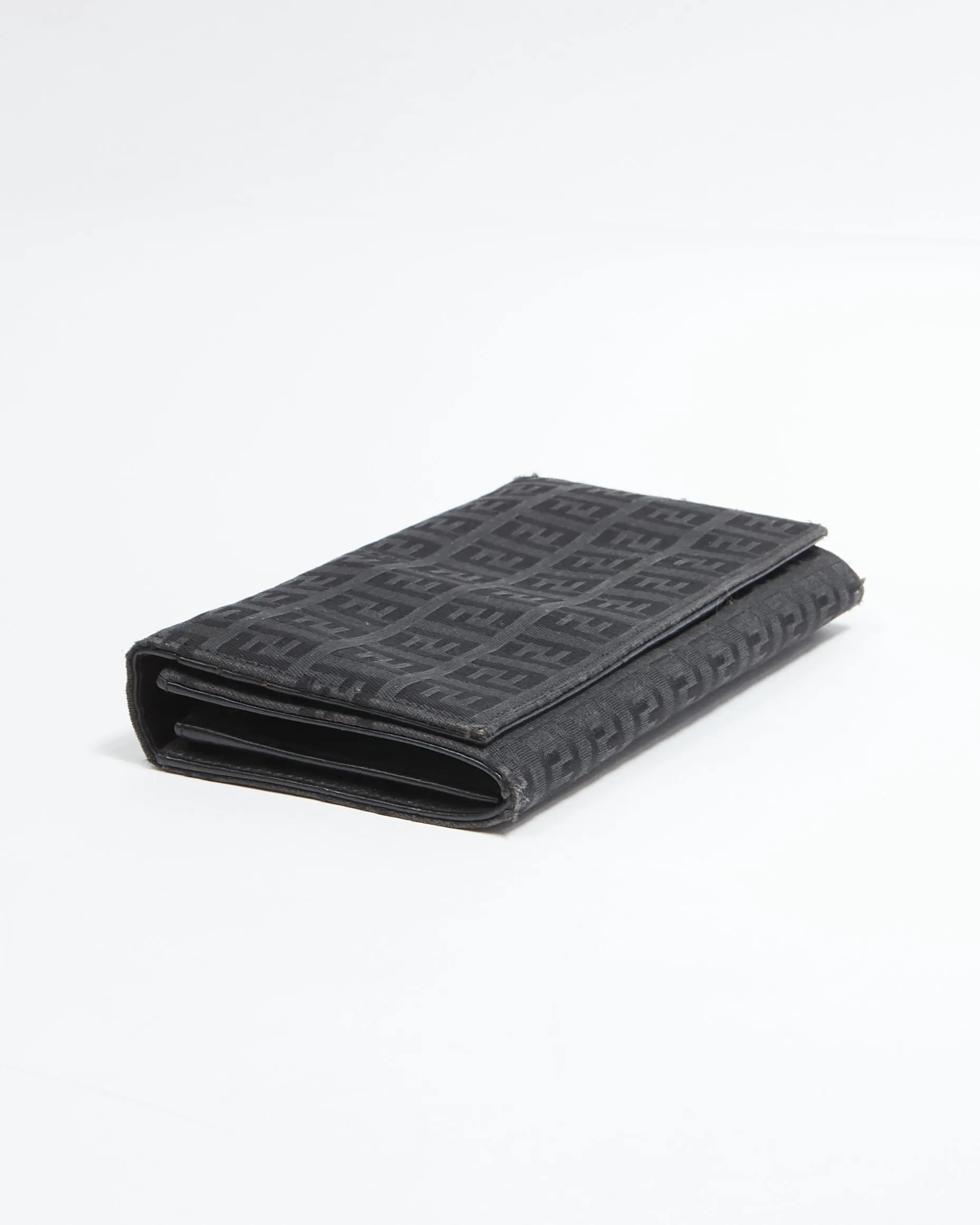 Fendi Black Zucchino Canvas Continental Flap Wallet