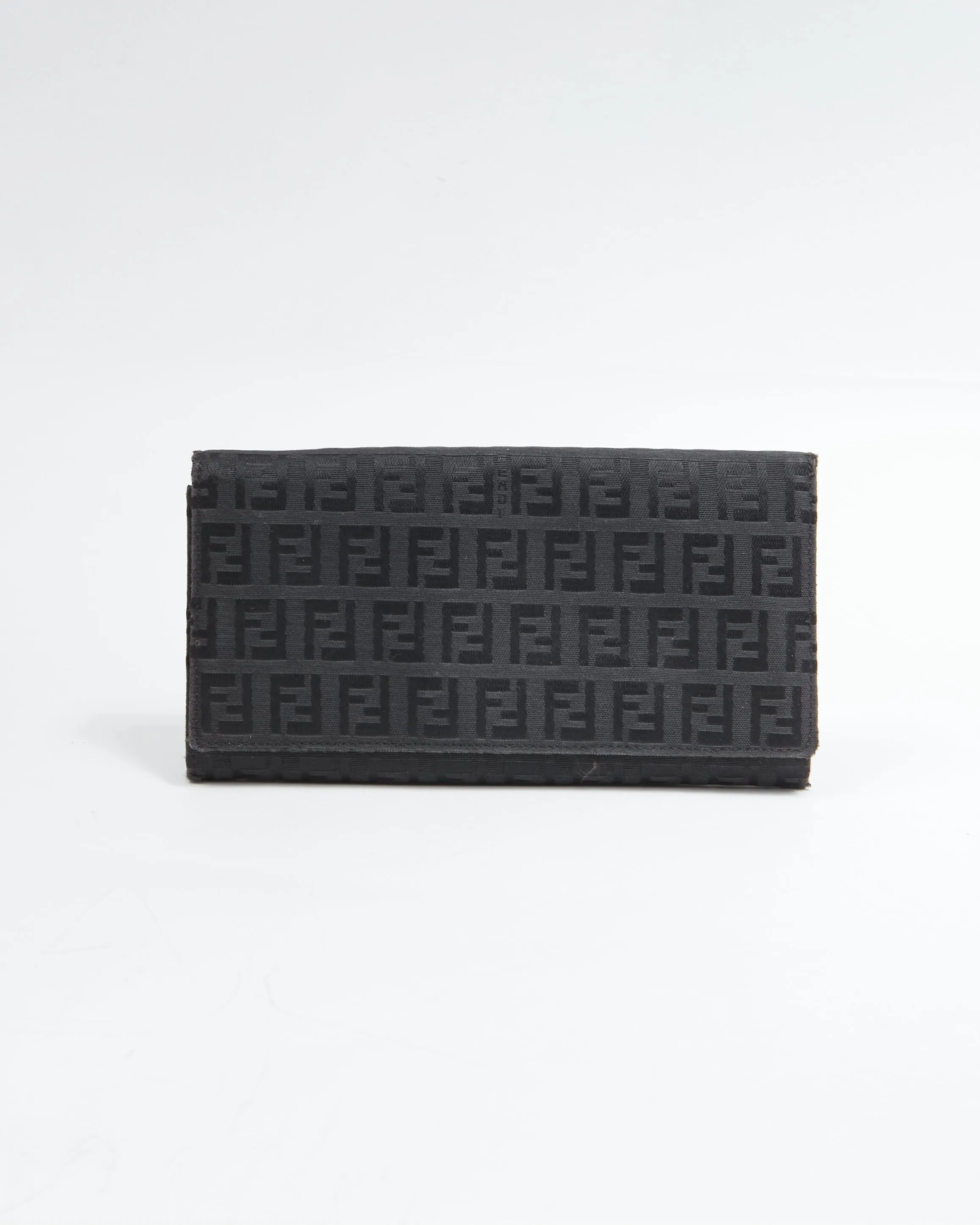 Fendi Black Zucchino Canvas Continental Flap Wallet