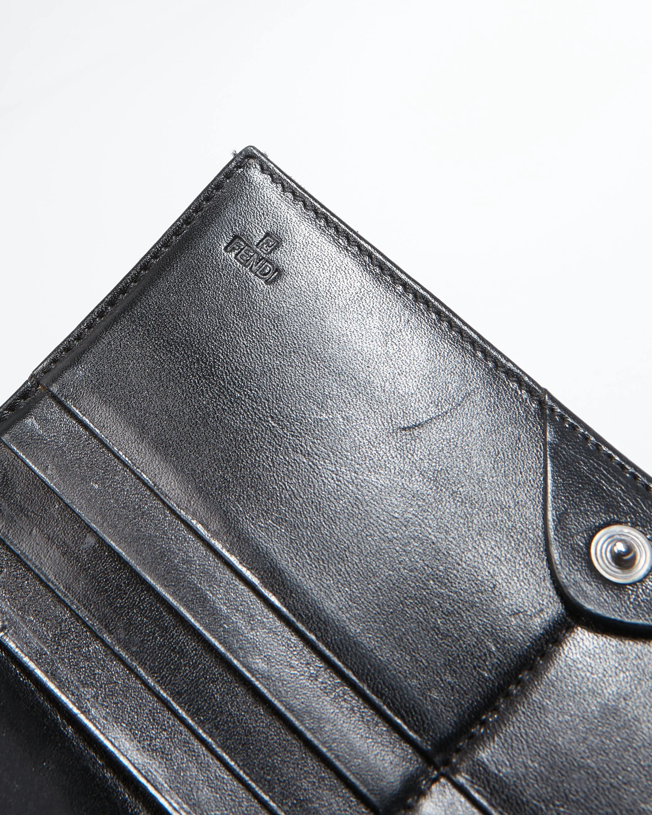 Fendi Black Zucchino Canvas Continental Flap Wallet