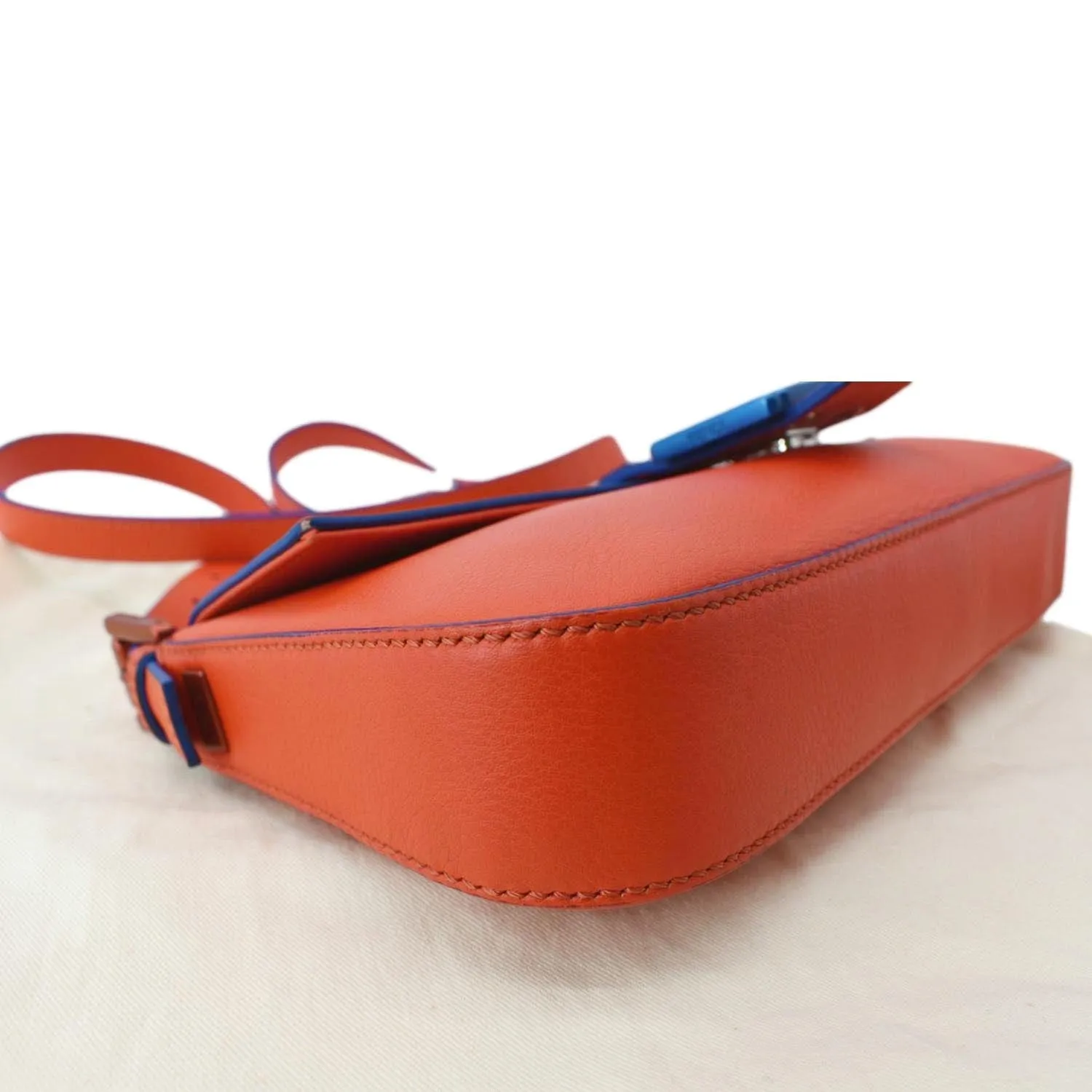 FENDI Monster Eye Baguette Calfskin Leather Crossbody Bag Orange