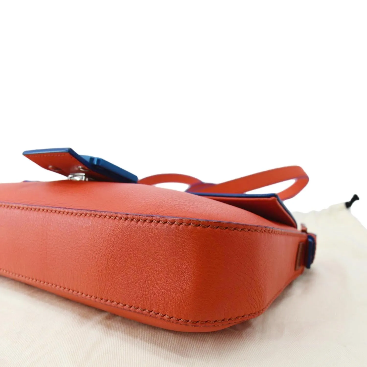 FENDI Monster Eye Baguette Calfskin Leather Crossbody Bag Orange