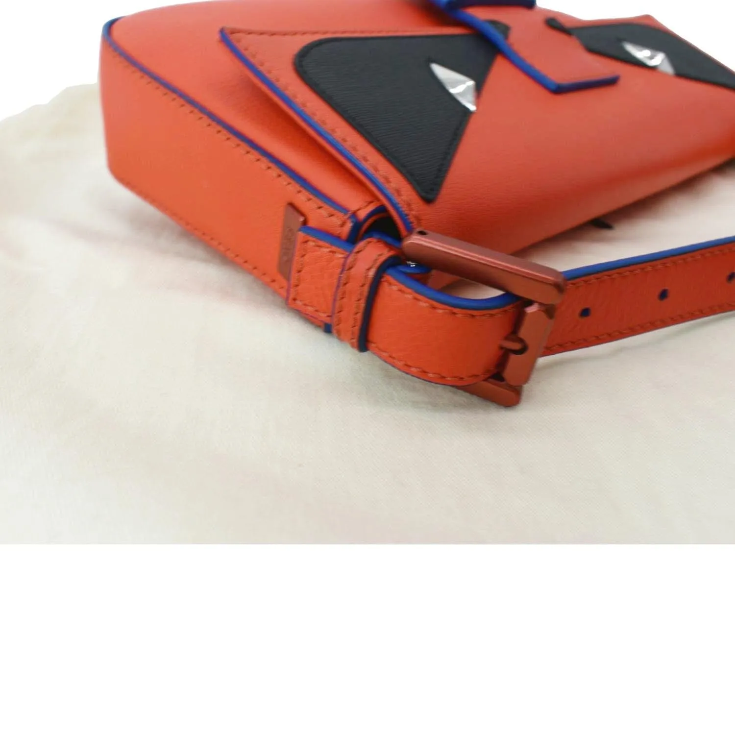 FENDI Monster Eye Baguette Calfskin Leather Crossbody Bag Orange