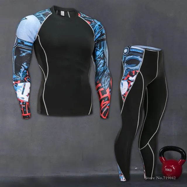 Fitness suit long-sleeved tights men's quick training sports stretch running fitness clothes
