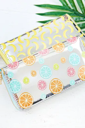 FRUIT PRINTED METALLIC LEATHER WALLET