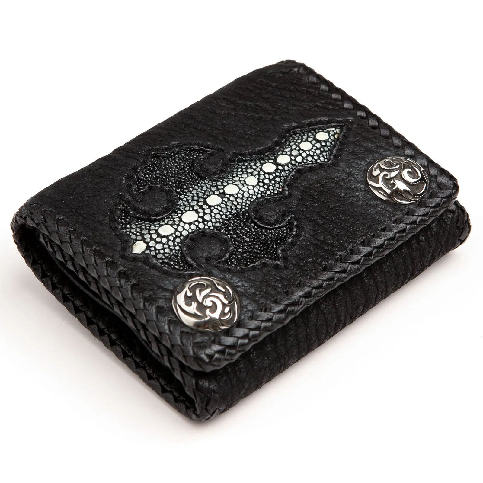 Genuine Black Stingray Gothic Cross Biker Chain Wallet