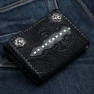Genuine Black Stingray Gothic Cross Biker Chain Wallet