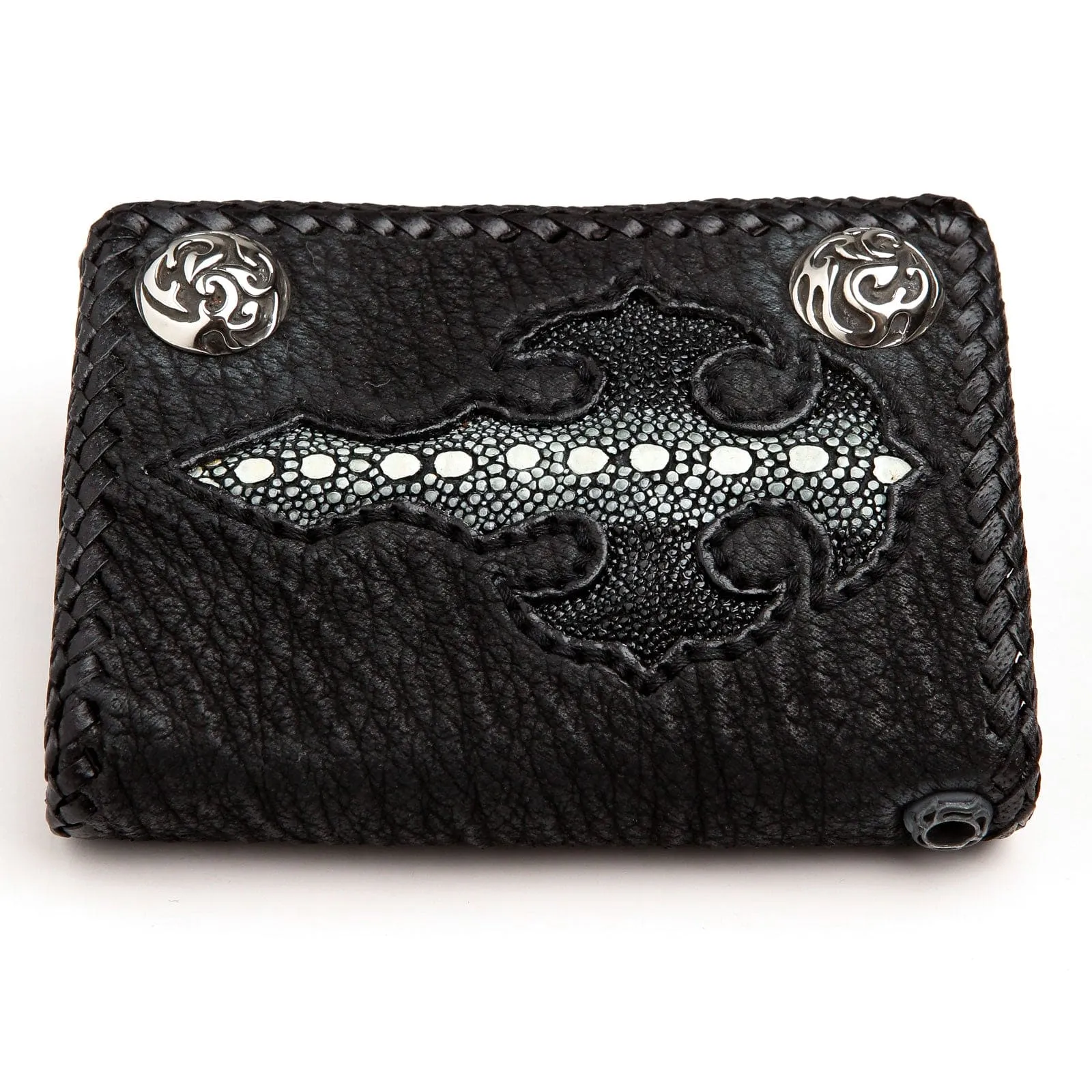 Genuine Black Stingray Gothic Cross Biker Chain Wallet