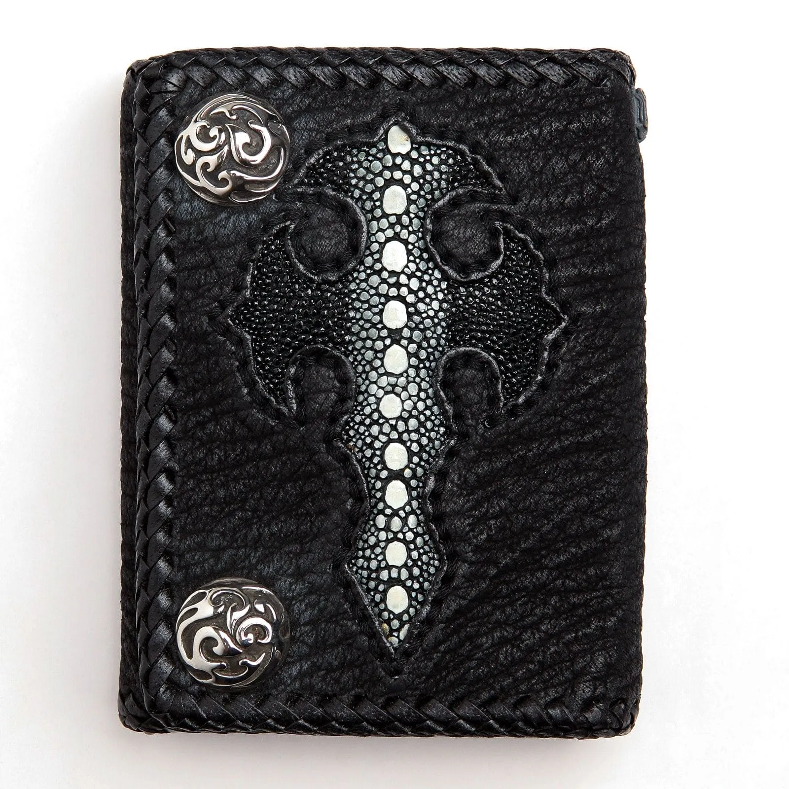 Genuine Black Stingray Gothic Cross Biker Chain Wallet