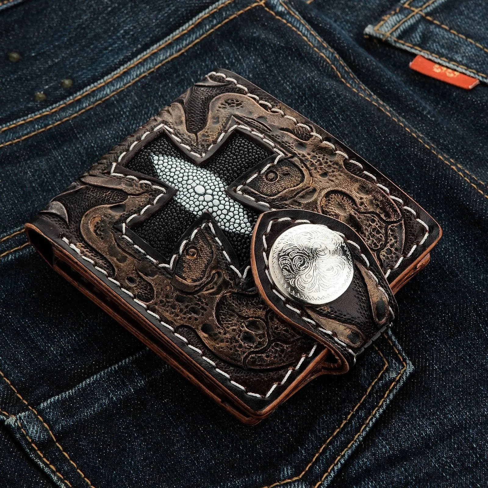 Genuine Cowhide Leather Rider Biker Wallet