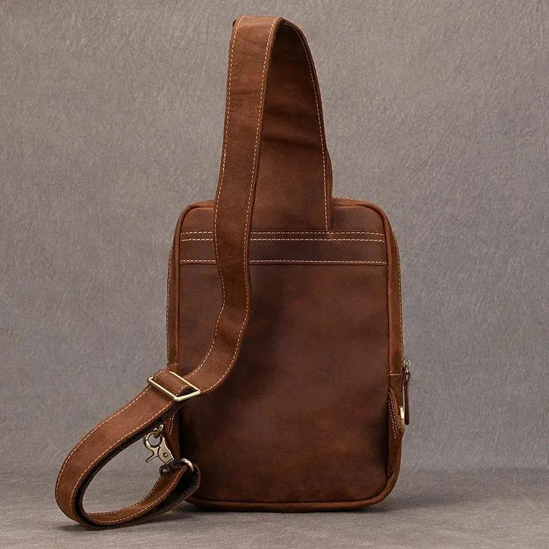Genuine Leather Chest Bag Large Capacity Crossbody Bag Men