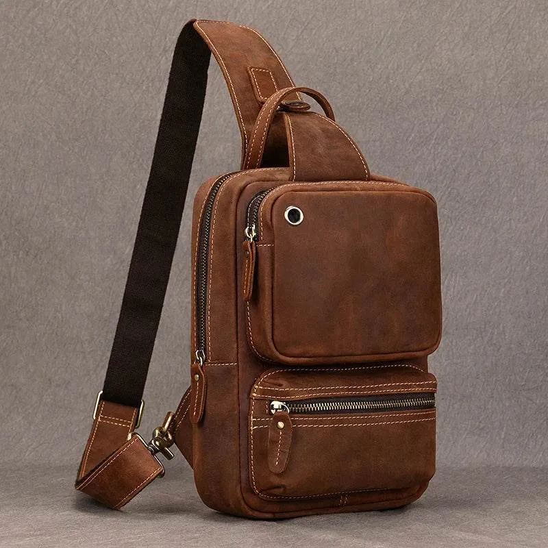 Genuine Leather Chest Bag Large Capacity Crossbody Bag Men
