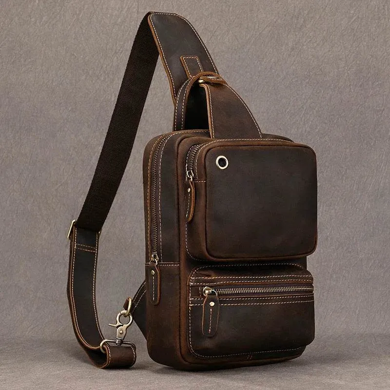 Genuine Leather Chest Bag Large Capacity Crossbody Bag Men