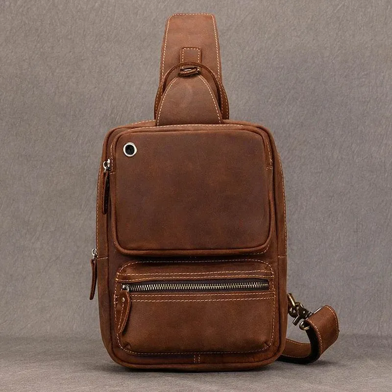 Genuine Leather Chest Bag Large Capacity Crossbody Bag Men