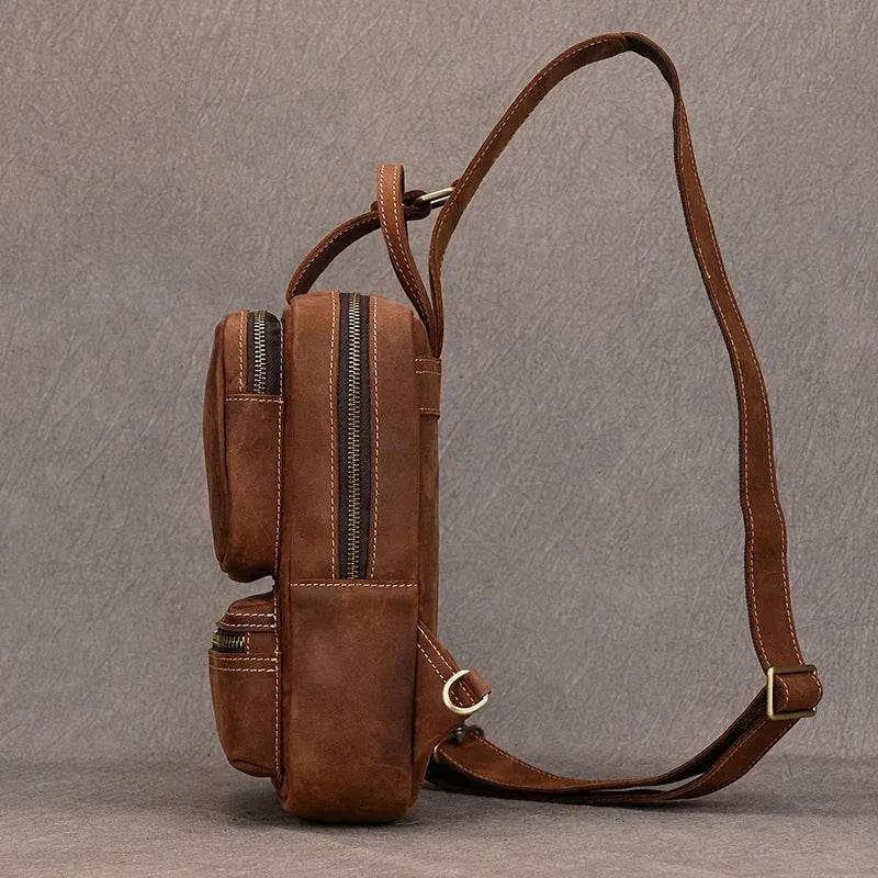 Genuine Leather Chest Bag Large Capacity Crossbody Bag Men