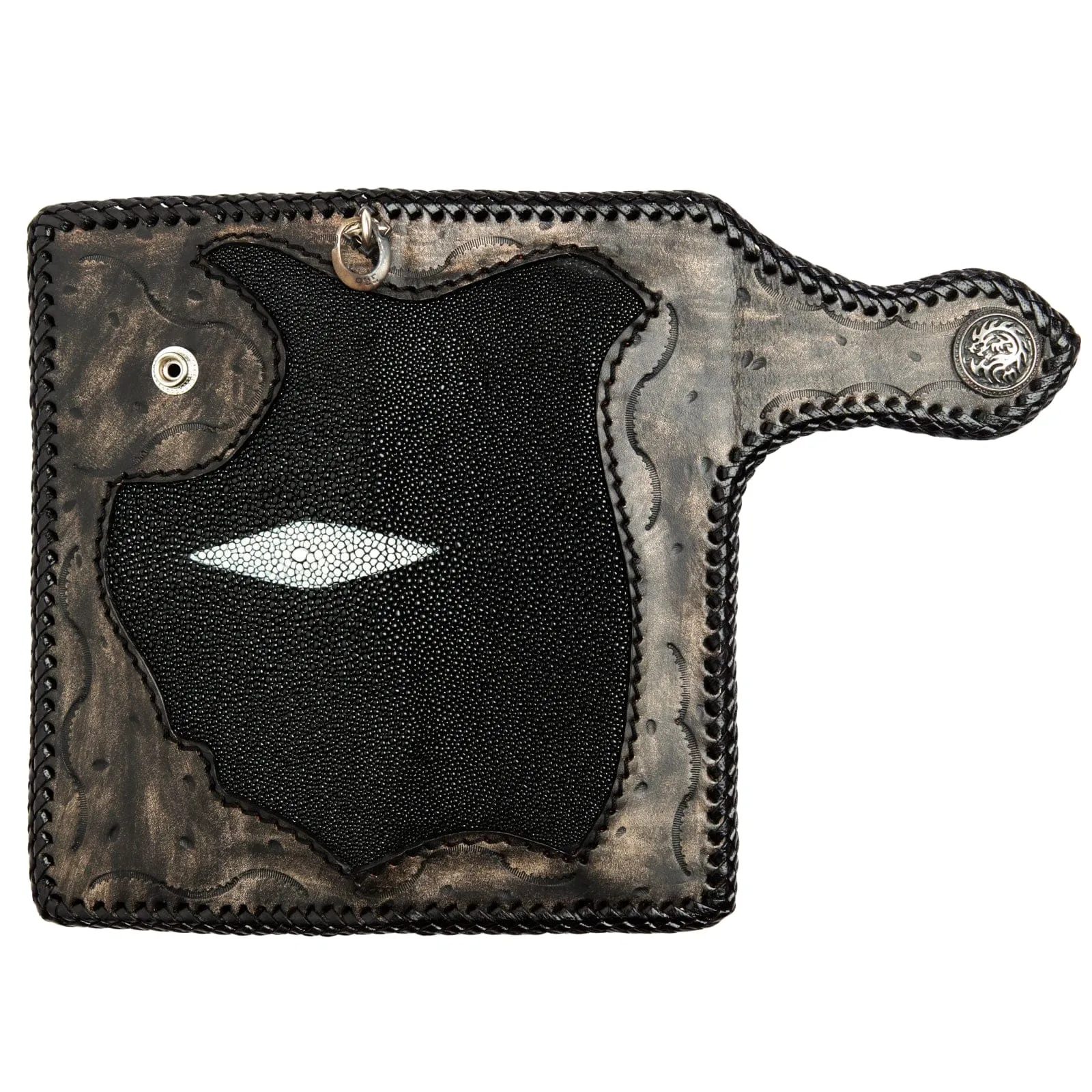 Genuine Stingray Leather Silver Dragon Concho Big Biker Wallet