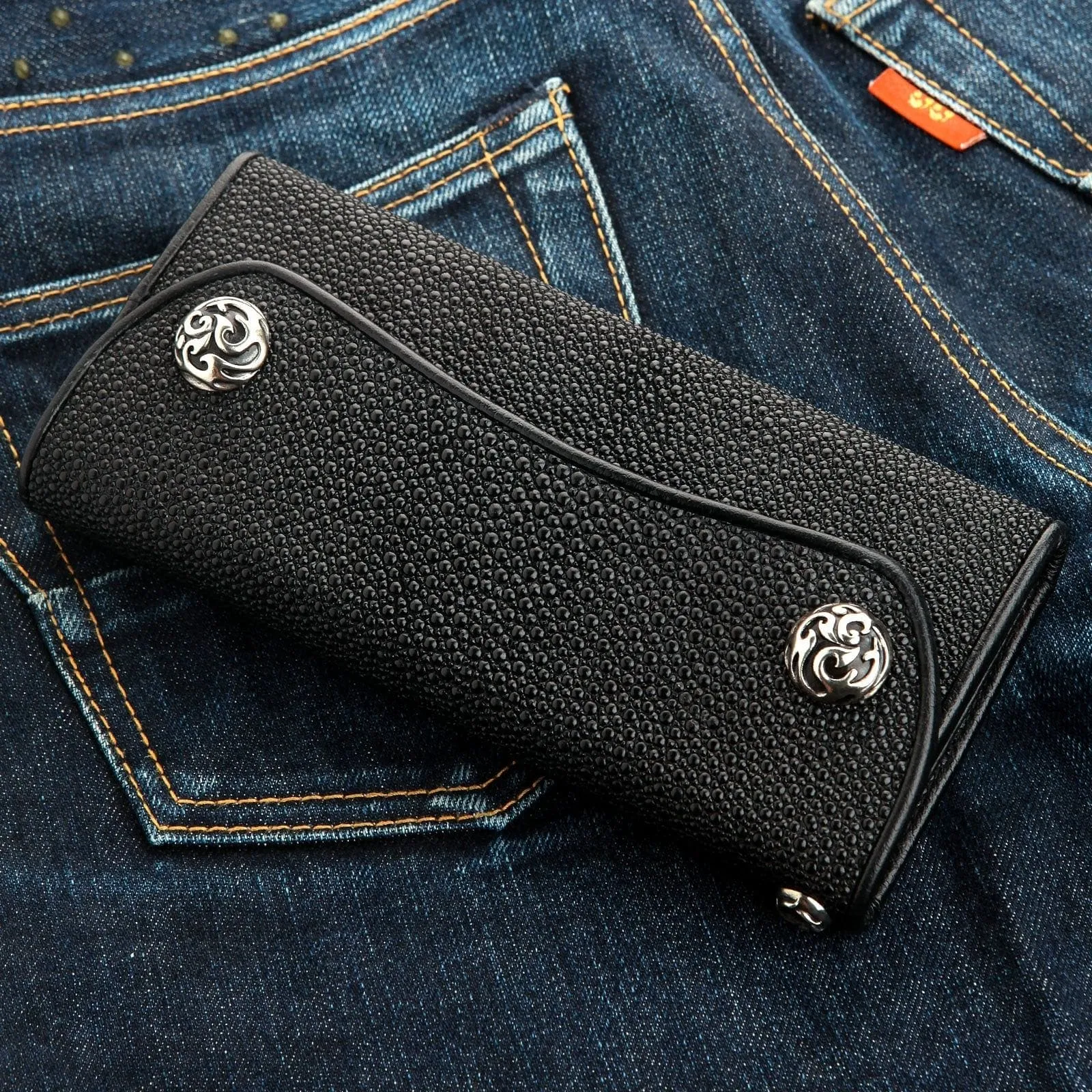 Genuine Stingray Leather Trifold Biker Leather Wallet