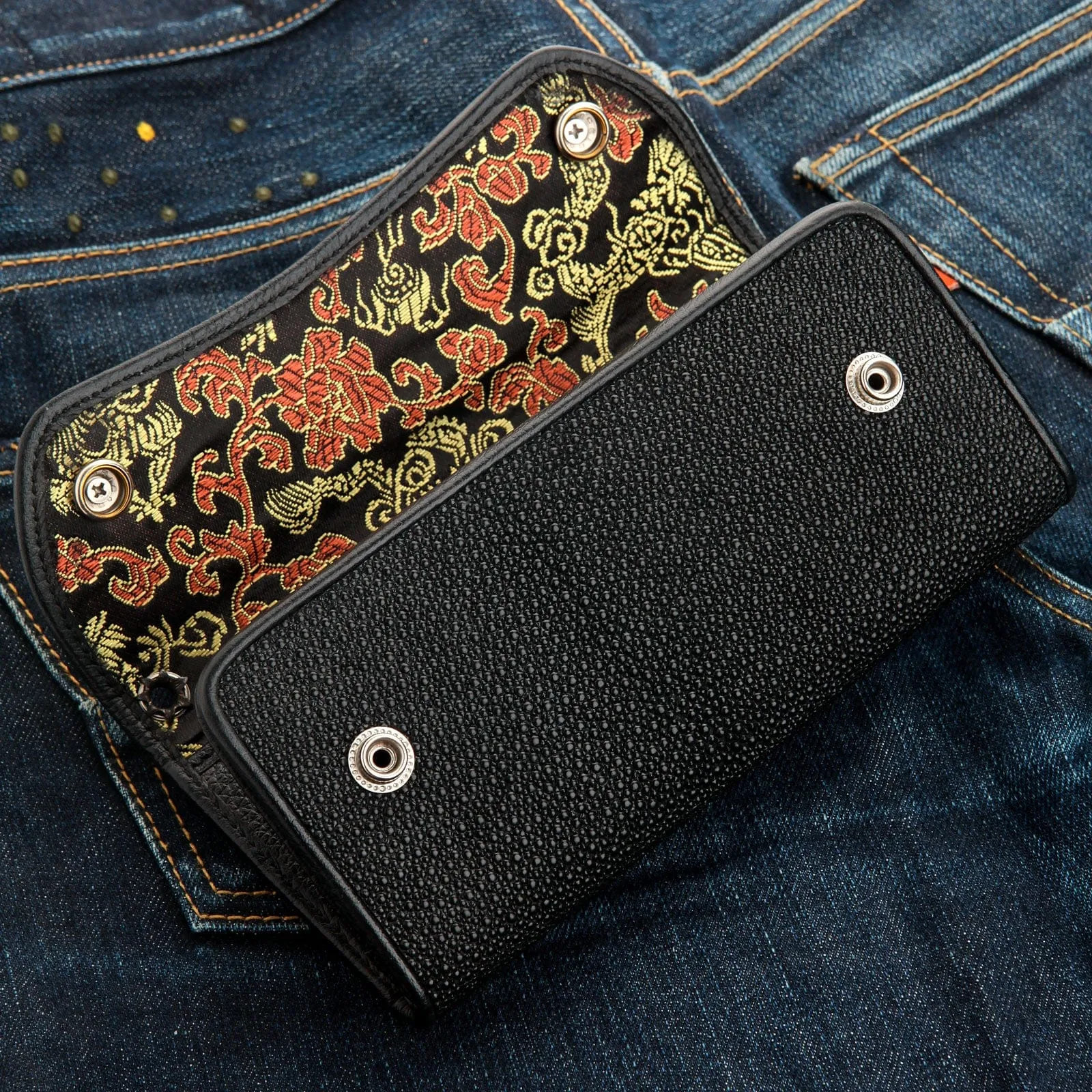 Genuine Stingray Leather Trifold Biker Leather Wallet