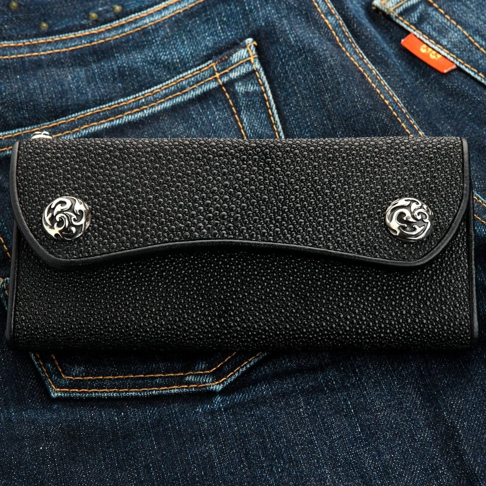 Genuine Stingray Leather Trifold Biker Leather Wallet