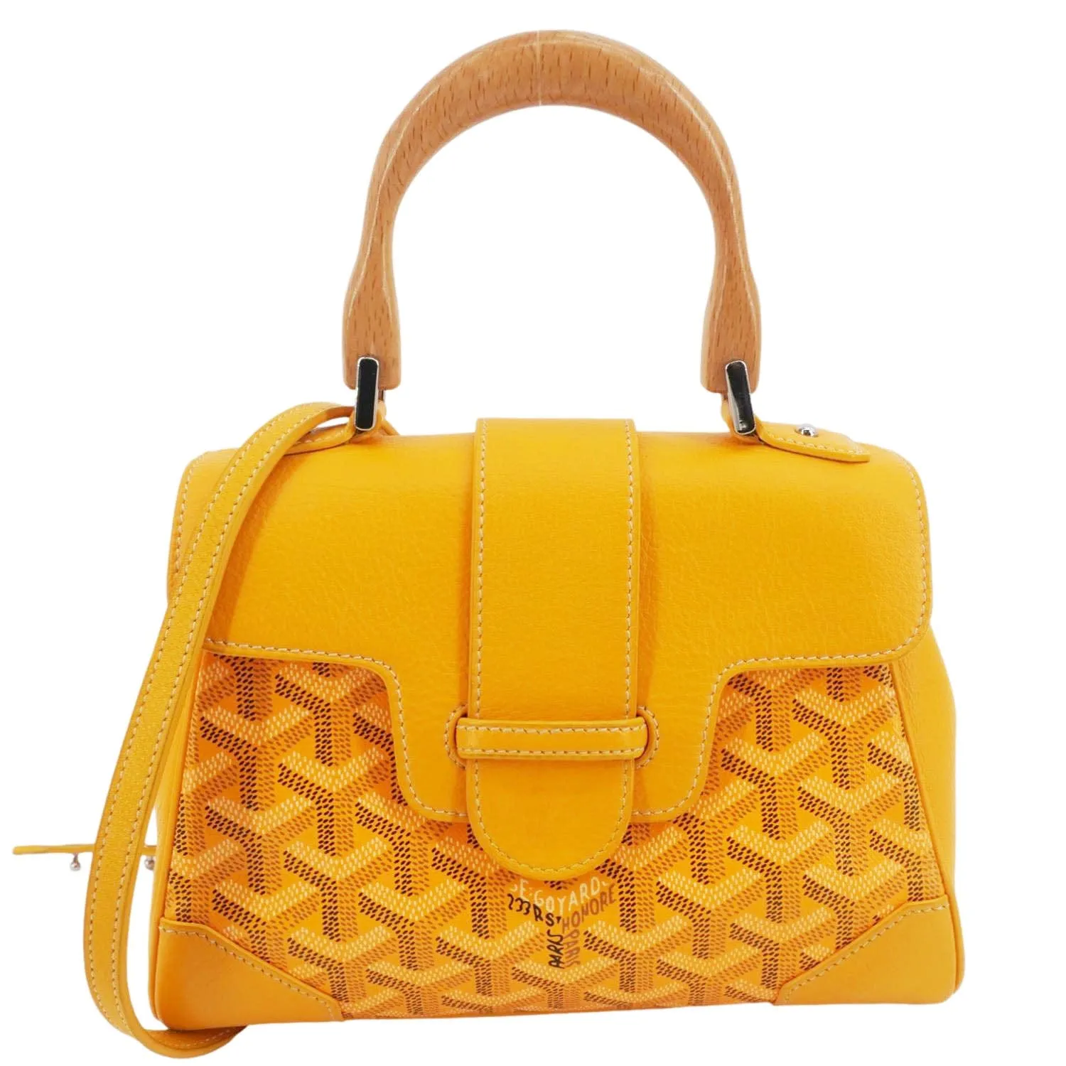 GOYARD Saigon Mini Chevron Print Coated Canvas Top Handle Shoulder Bag Yellow