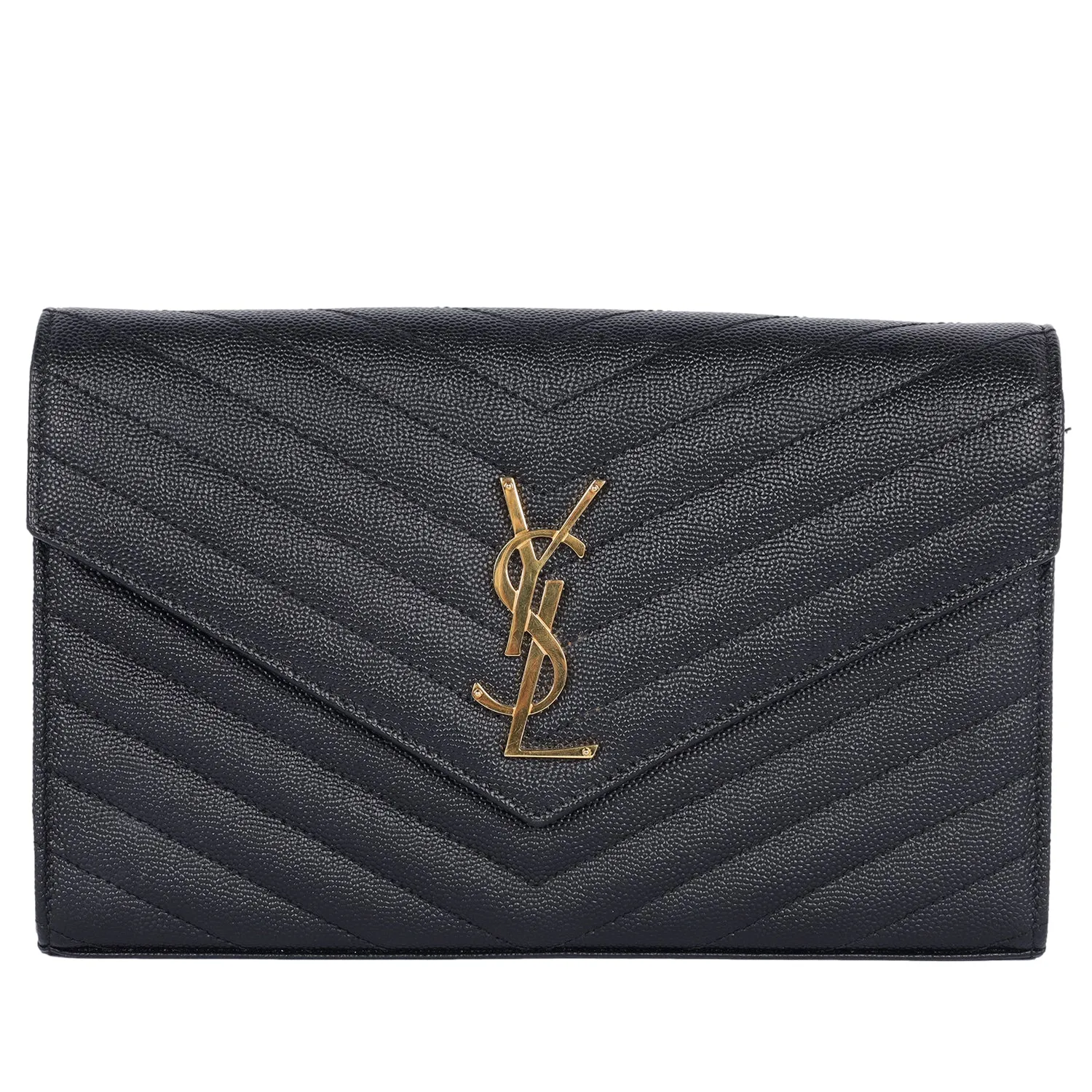 Grain De Poudre Matelasse Chevron Monogram Envelope Chain Wallet