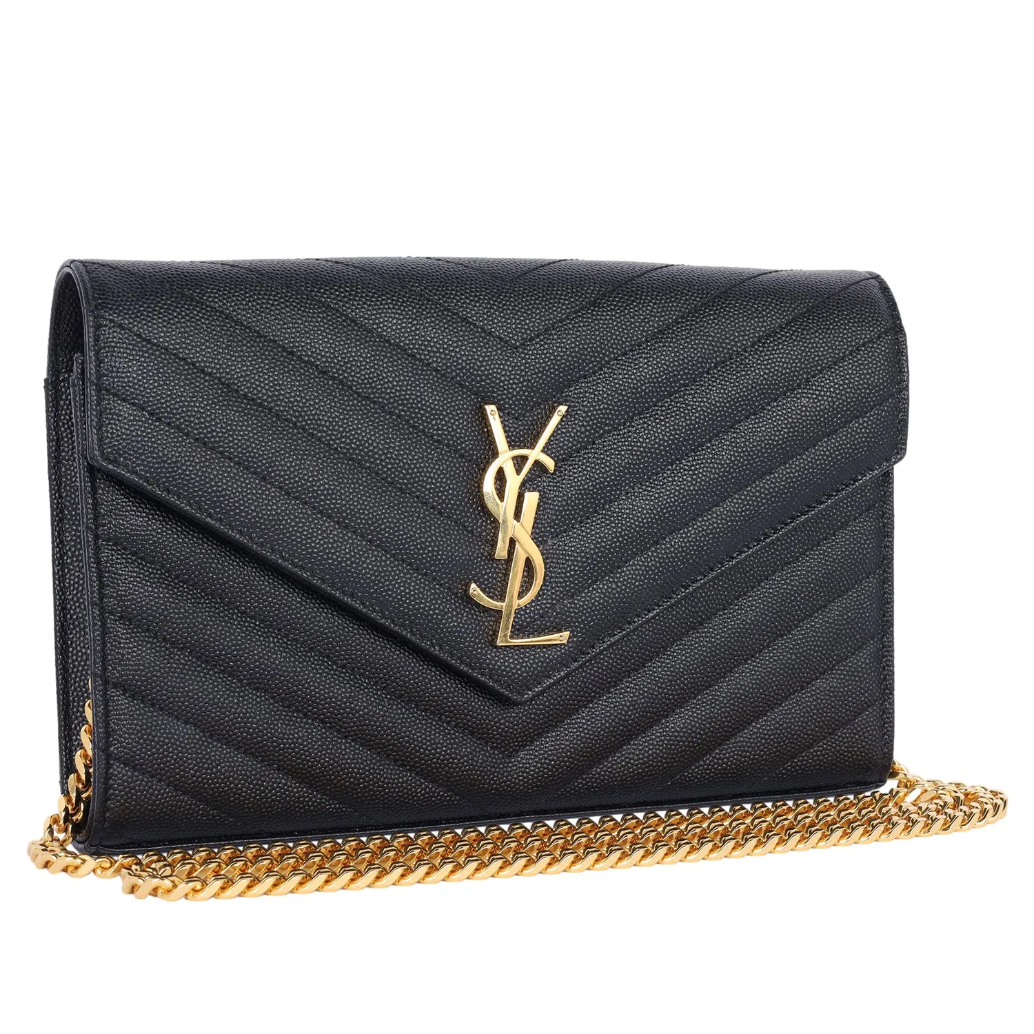 Grain De Poudre Matelasse Chevron Monogram Envelope Chain Wallet