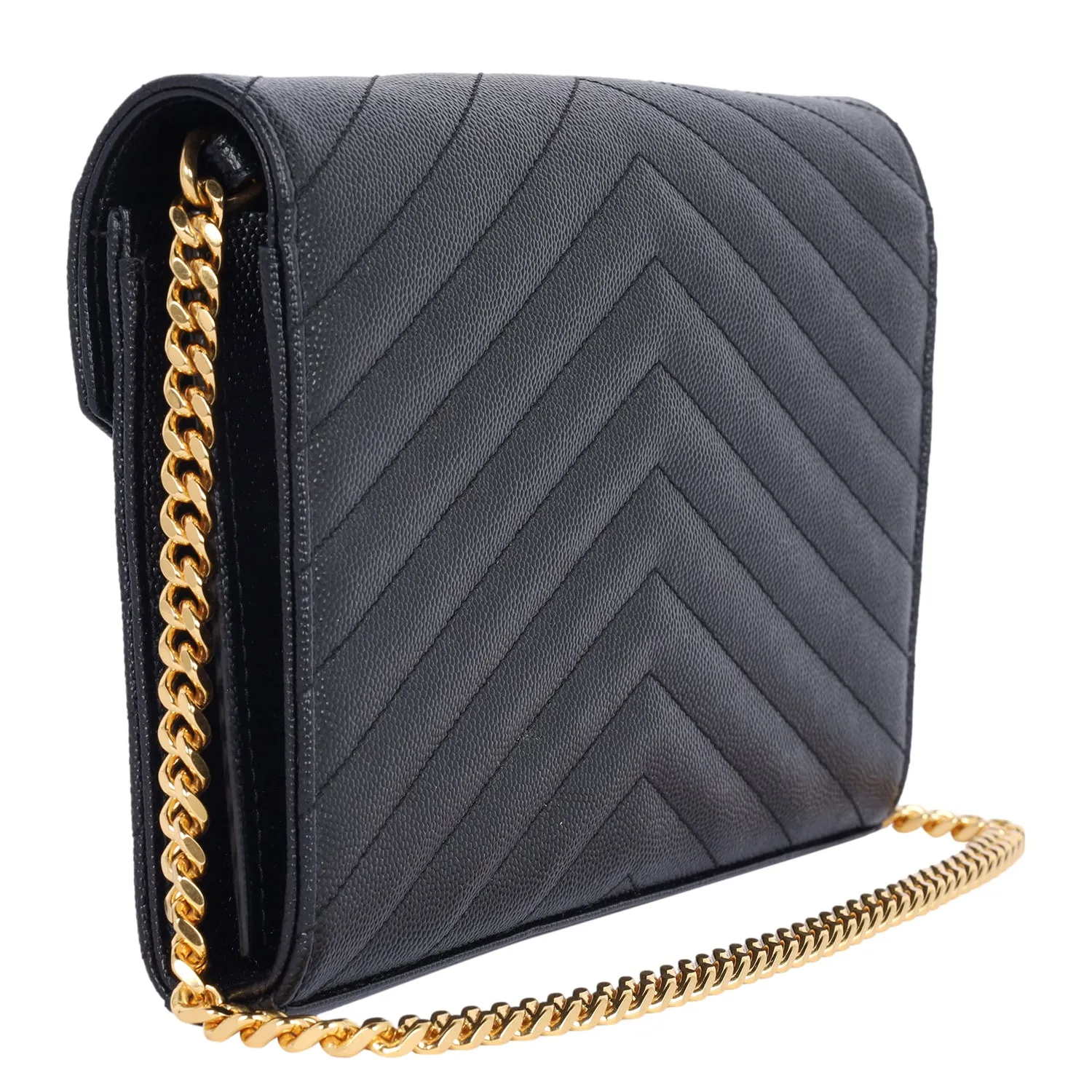 Grain De Poudre Matelasse Chevron Monogram Envelope Chain Wallet