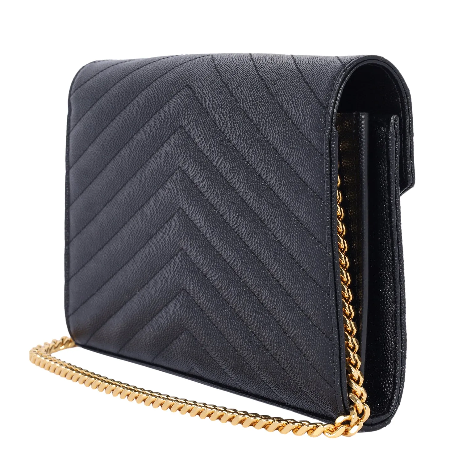Grain De Poudre Matelasse Chevron Monogram Envelope Chain Wallet
