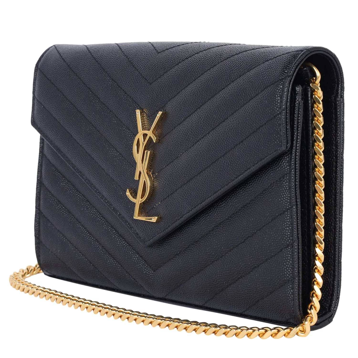 Grain De Poudre Matelasse Chevron Monogram Envelope Chain Wallet