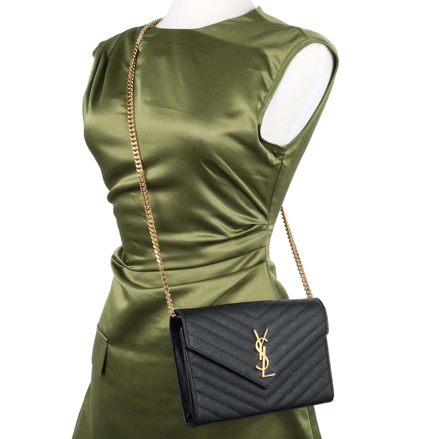 Grain De Poudre Matelasse Chevron Monogram Envelope Chain Wallet