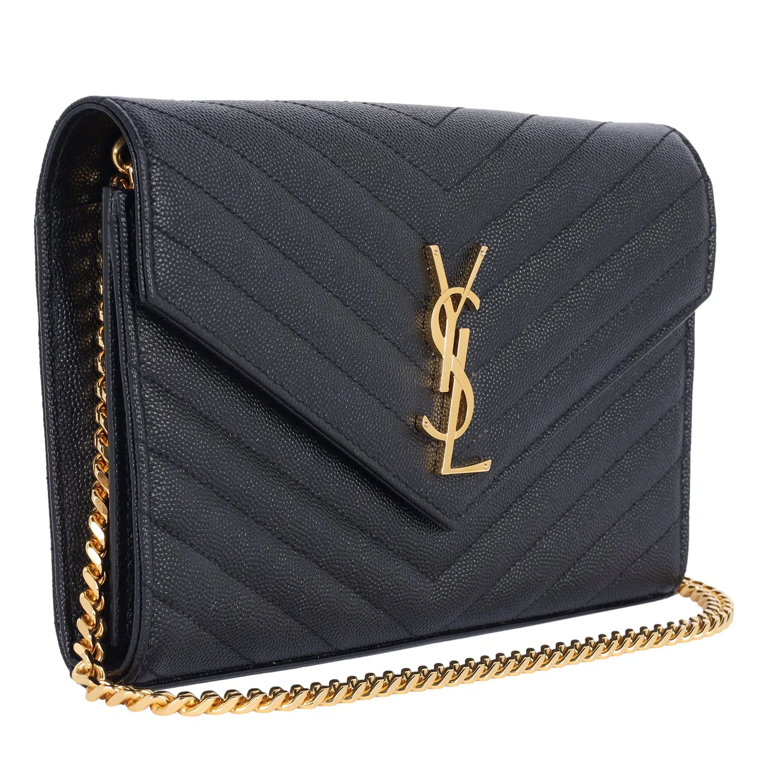Grain De Poudre Matelasse Chevron Monogram Envelope Chain Wallet