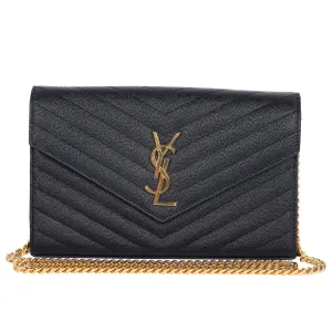 Grain De Poudre Matelasse Chevron Monogram Envelope Chain Wallet