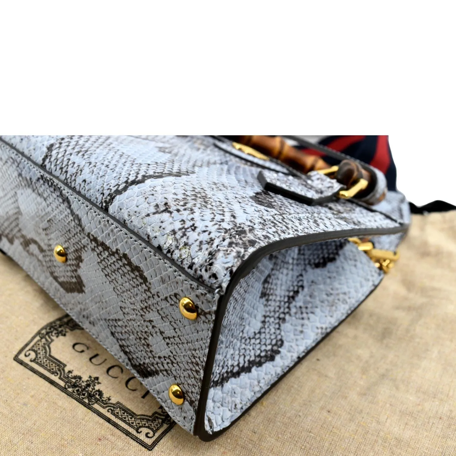 GUCCI Diana Bamboo Mini Python Leather Tote Bag Light Blue