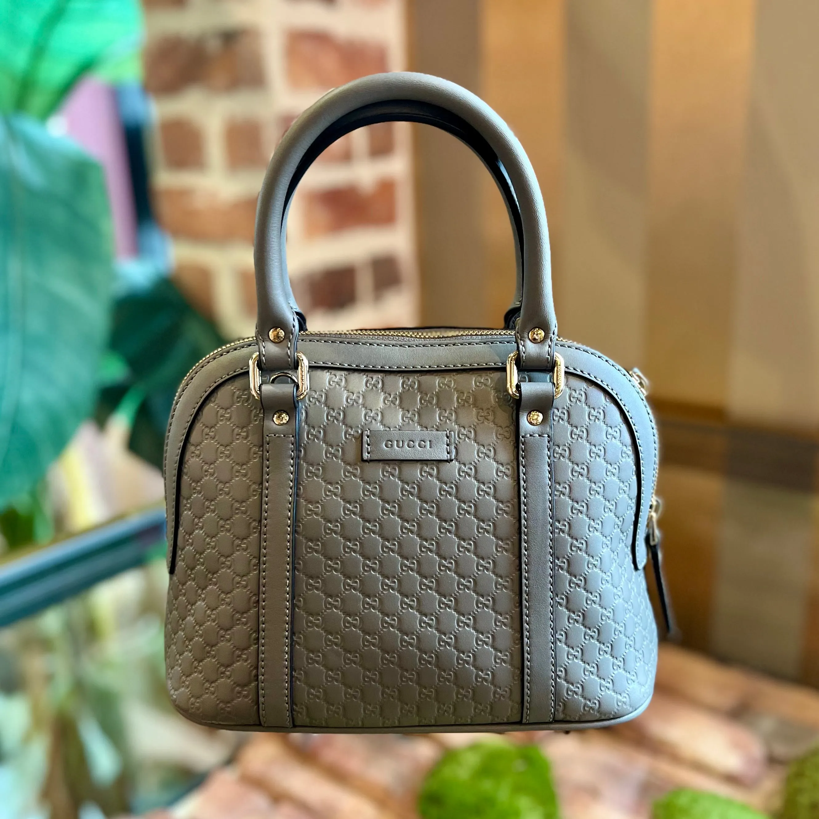 GUCCI Dome Mini Gray Microguccissima Shoulder Bag