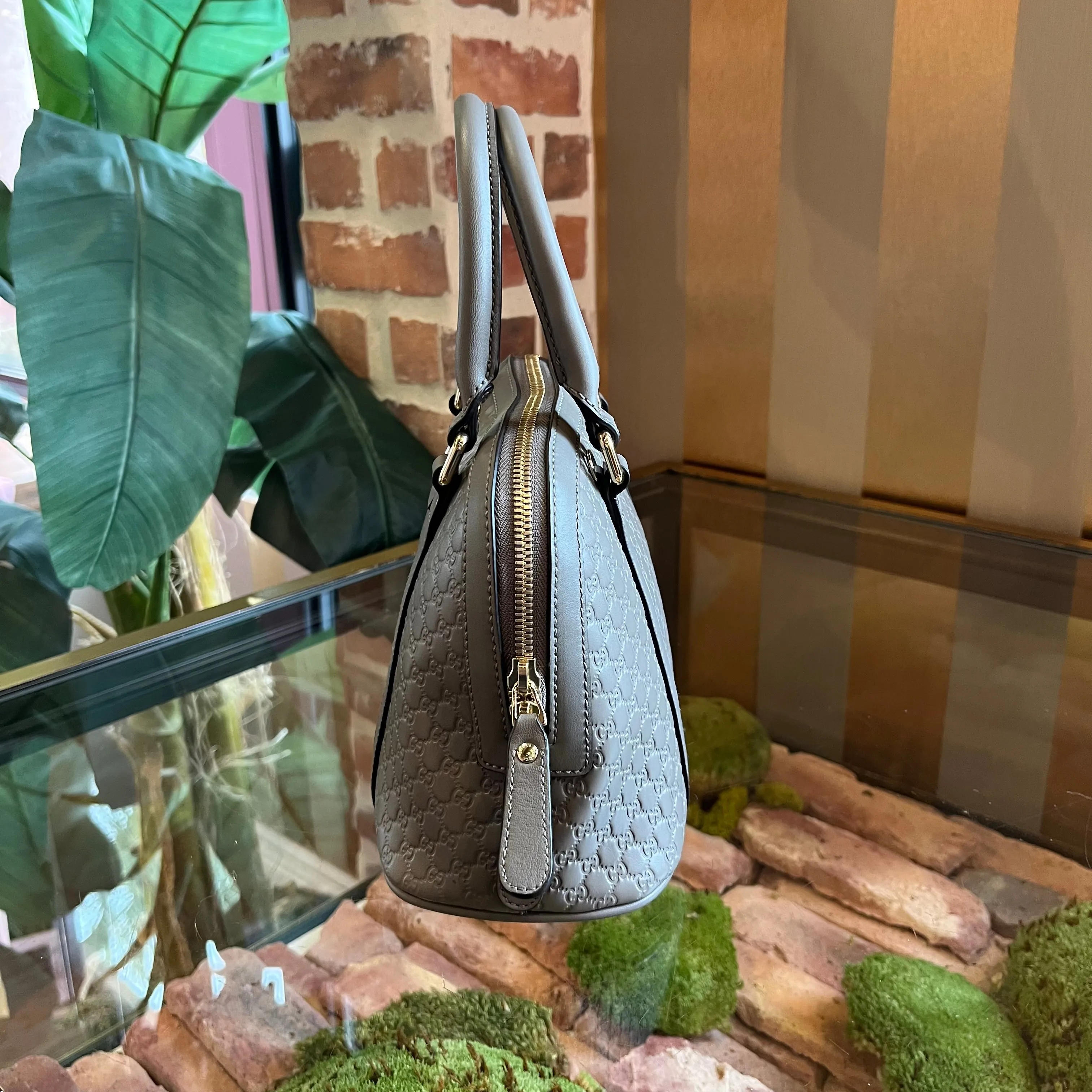 GUCCI Dome Mini Gray Microguccissima Shoulder Bag