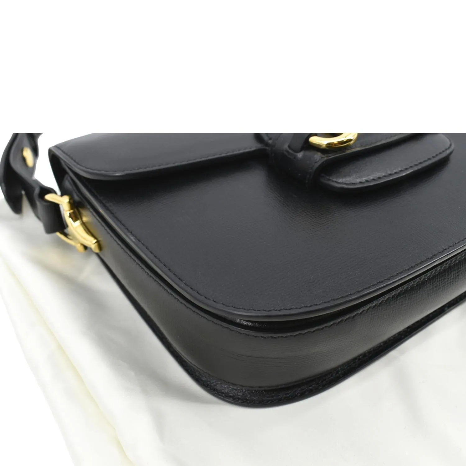 GUCCI Horsebit 1955 Small Leather Shoulder Bag Black 602204