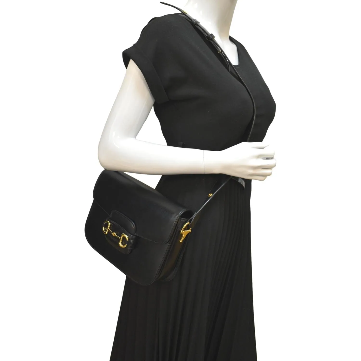 GUCCI Horsebit 1955 Small Leather Shoulder Bag Black 602204
