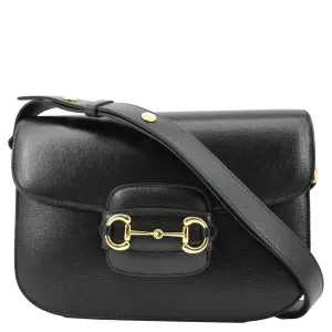GUCCI Horsebit 1955 Small Leather Shoulder Bag Black 602204