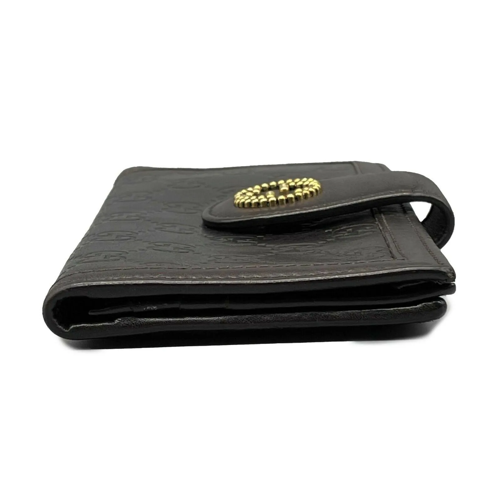 GUCCI - Monogrammed Snap Brown Leather Wallet - Gold GG Logo