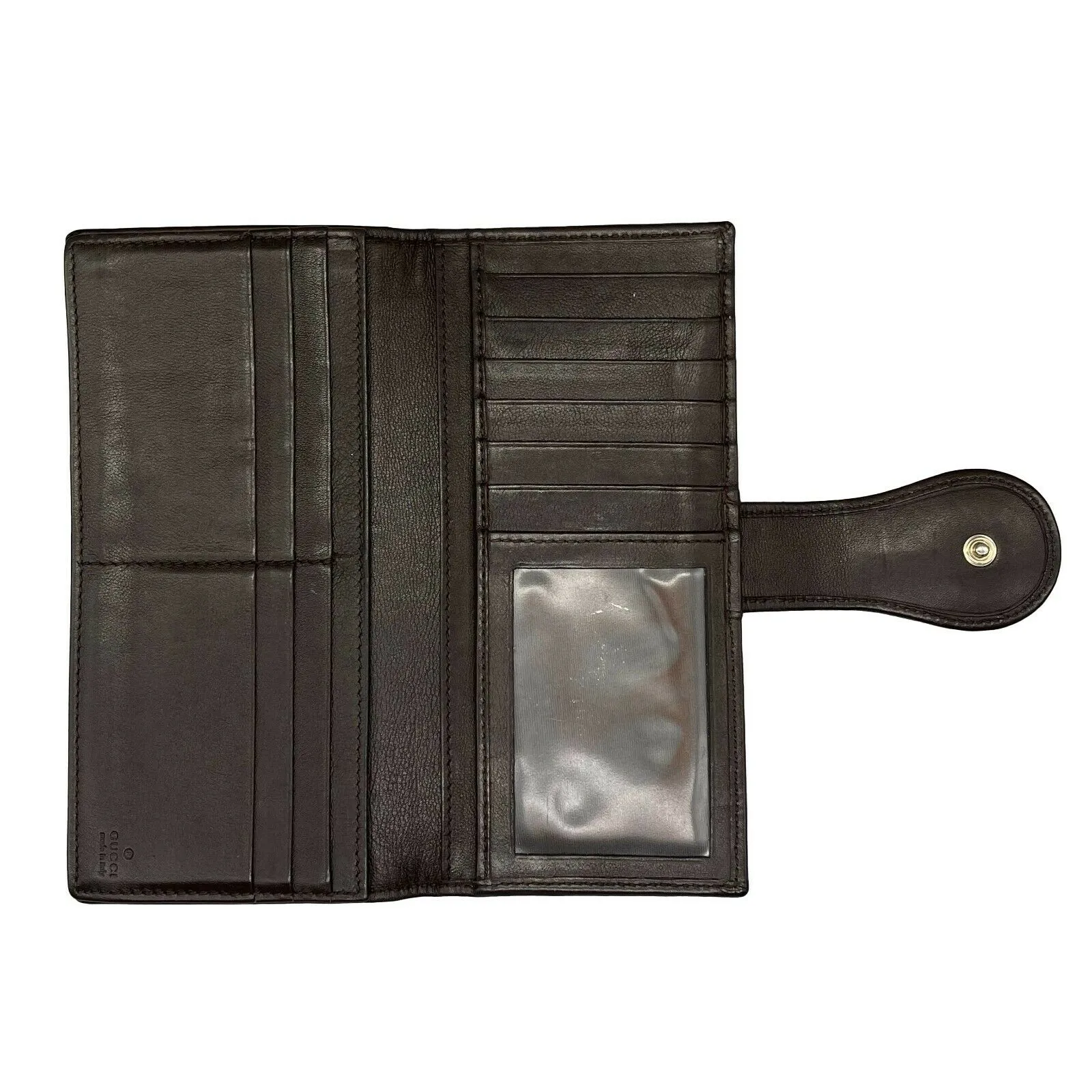 GUCCI - Monogrammed Snap Brown Leather Wallet - Gold GG Logo