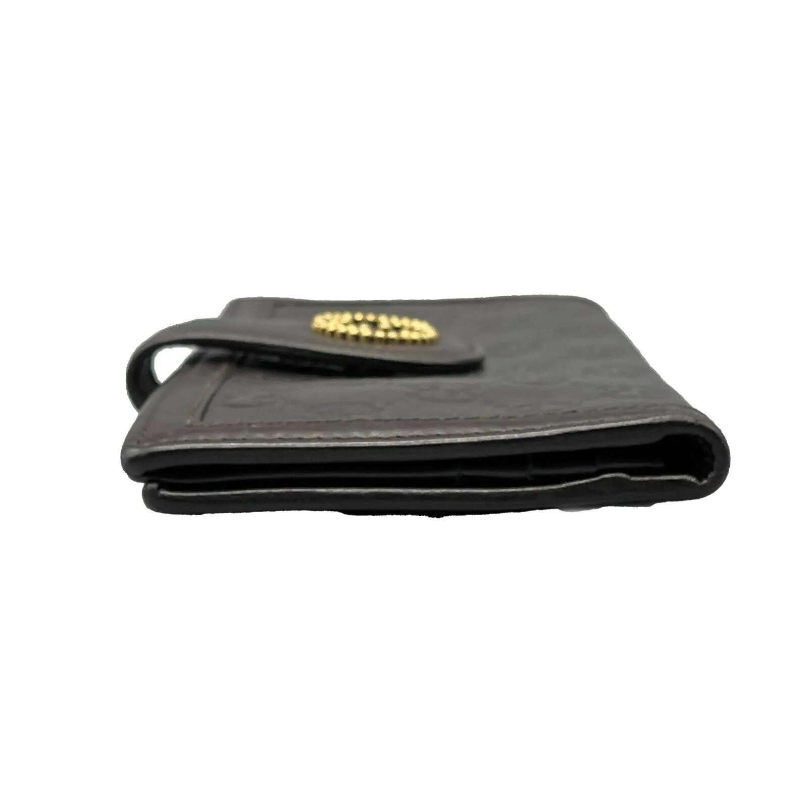 GUCCI - Monogrammed Snap Brown Leather Wallet - Gold GG Logo