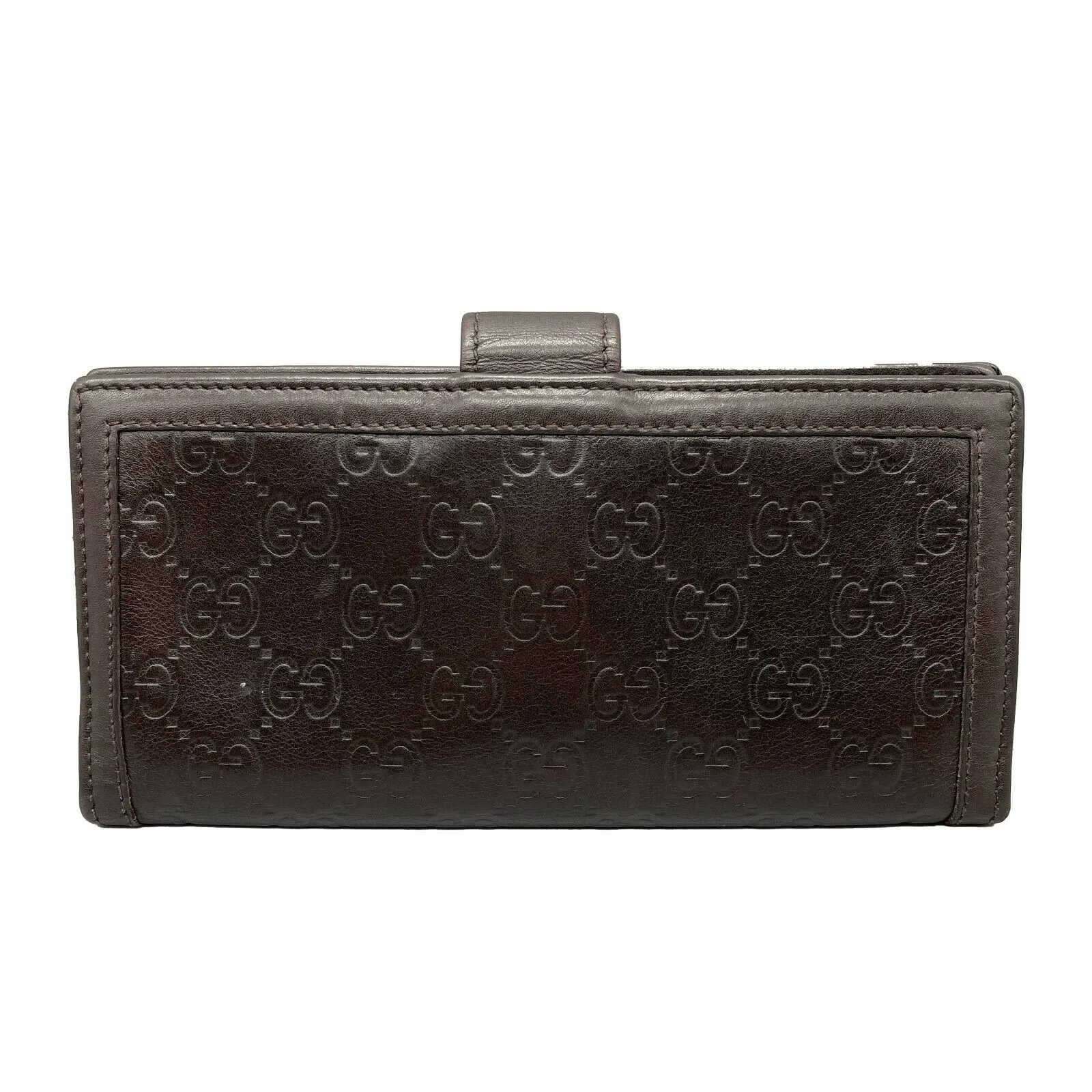 GUCCI - Monogrammed Snap Brown Leather Wallet - Gold GG Logo