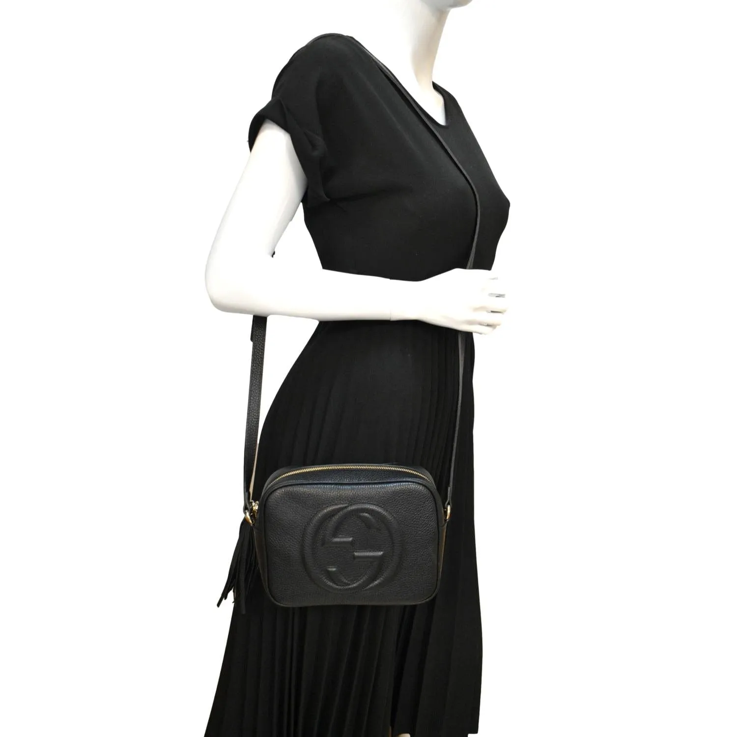 GUCCI Soho Disco Pebbled Leather Crossbody Bag Black 308364