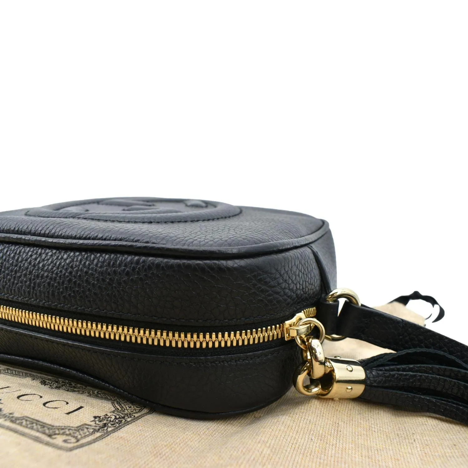 GUCCI Soho Disco Pebbled Leather Crossbody Bag Black 308364