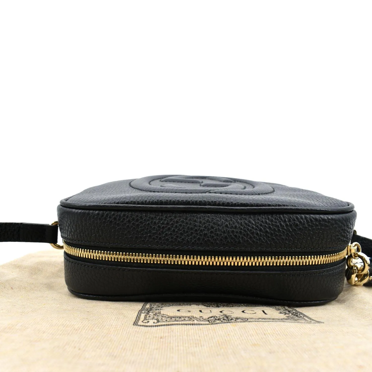 GUCCI Soho Disco Pebbled Leather Crossbody Bag Black 308364